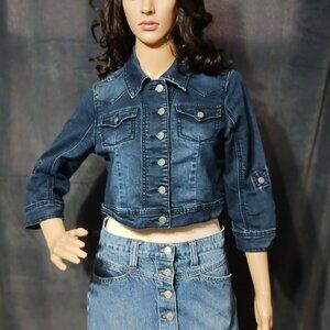 Vanity Jean Jacket Medium Breast Pocket Cropped Rodeo Cowgirl Blue